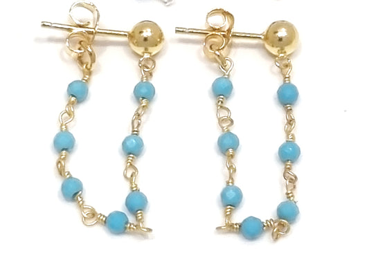 Gold Vermeil Tuquoise Chain Drop Earrings