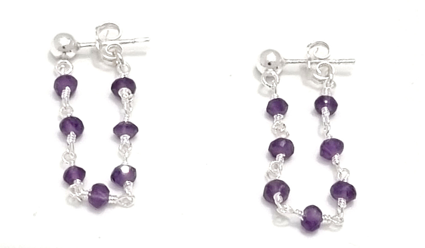 Sterling Silver Amethyst Chain Drop Earrings