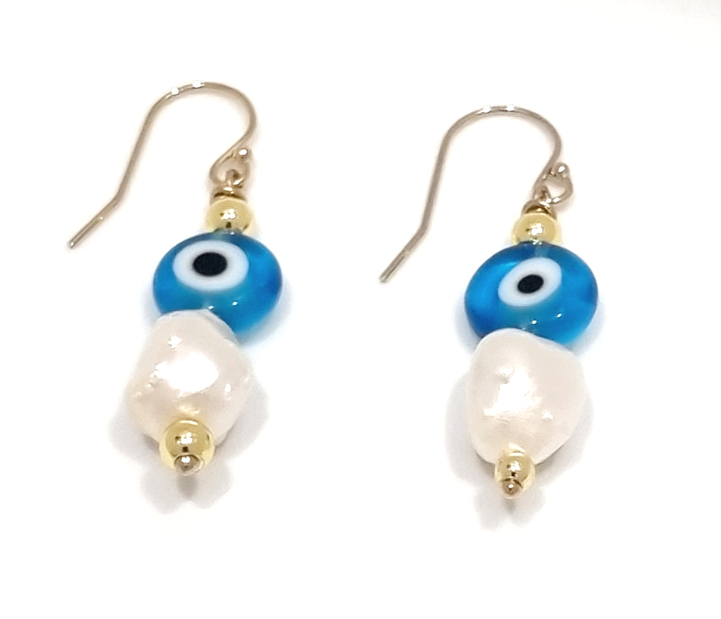 Pearl and Evil Eye Earrings