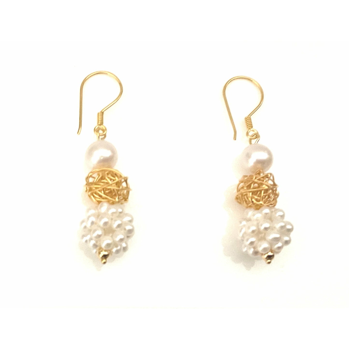 Pearl Cluster Gold Fill Hoop Earrings