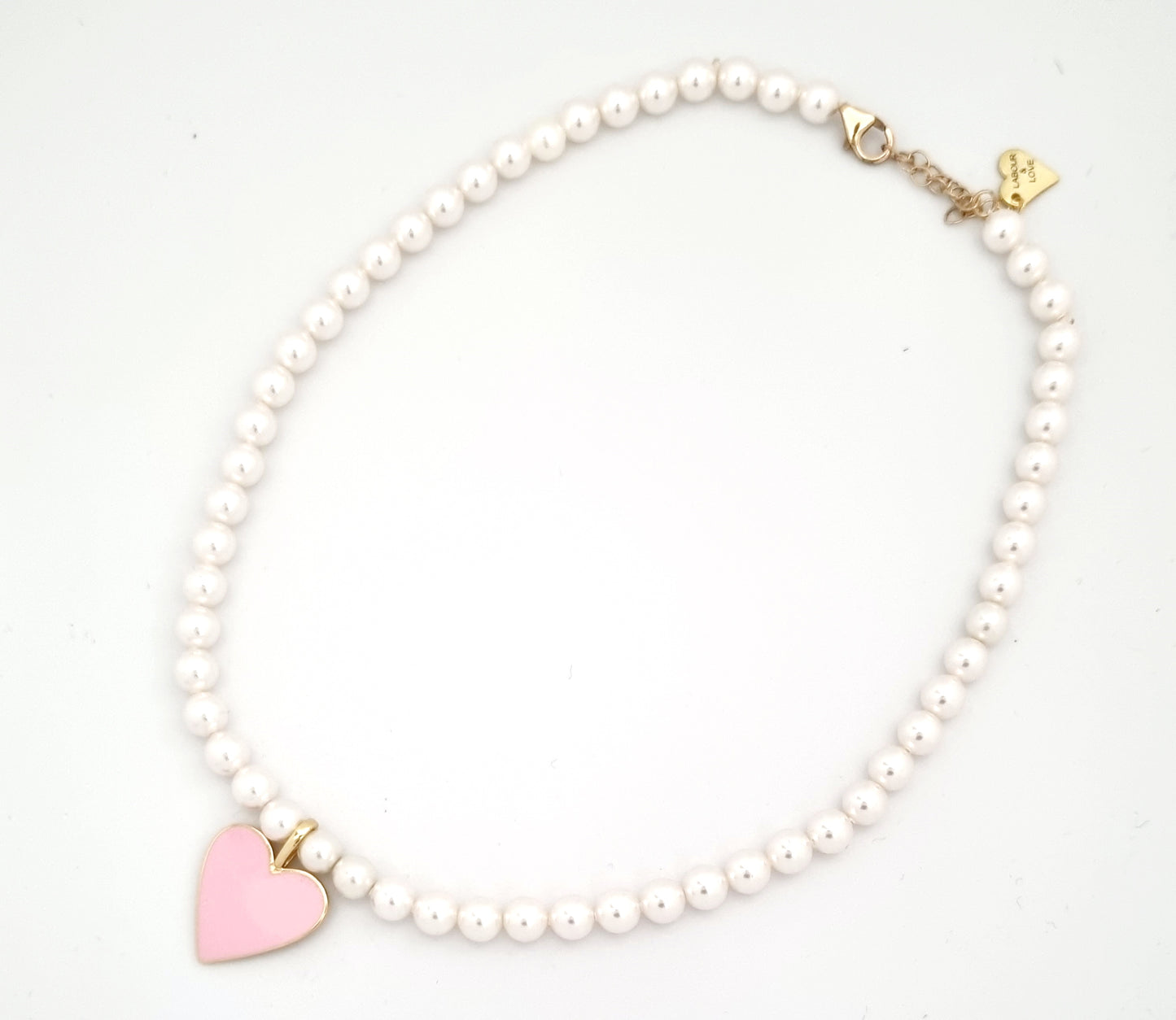 Pink Heart and Pearl Necklace