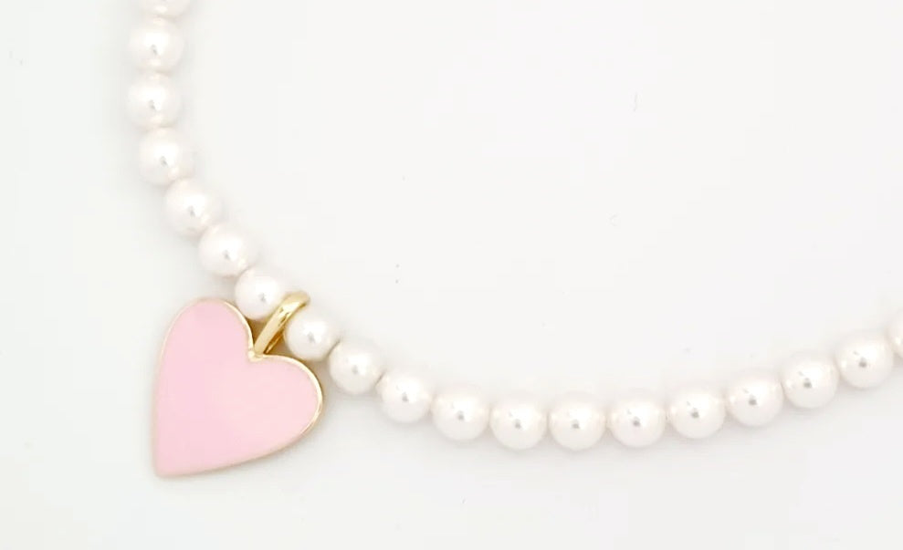 Pink Heart and Pearl Necklace